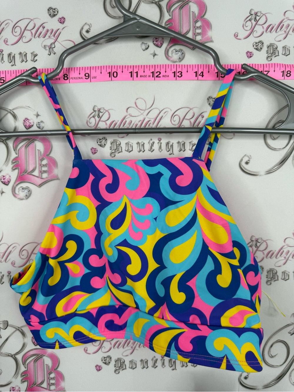 Roots bikini top UPF 50 Multicolor Swirl Bikini Top — Blue, Pink, Yellow, Teal